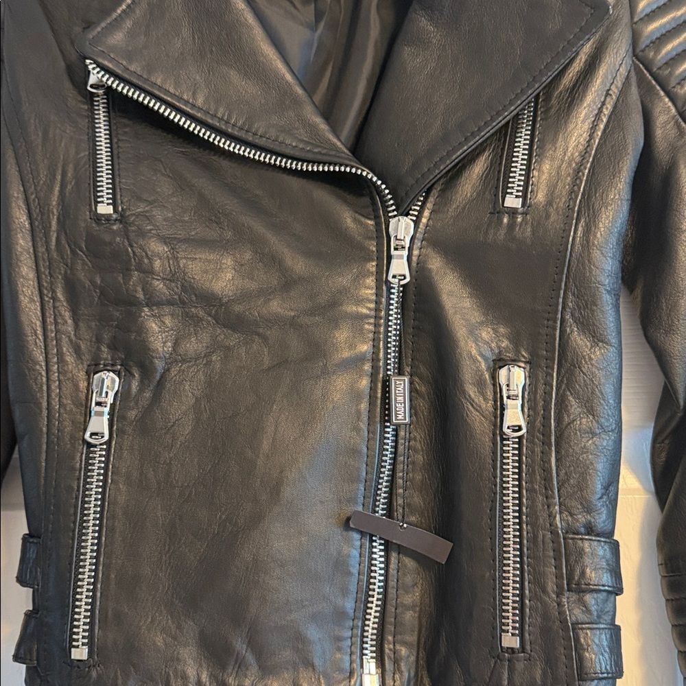Massimo Black Leather Moto Jacket Quilted Motorcycle Biker Jacket NWT Size 42 - Picture 3 of 8